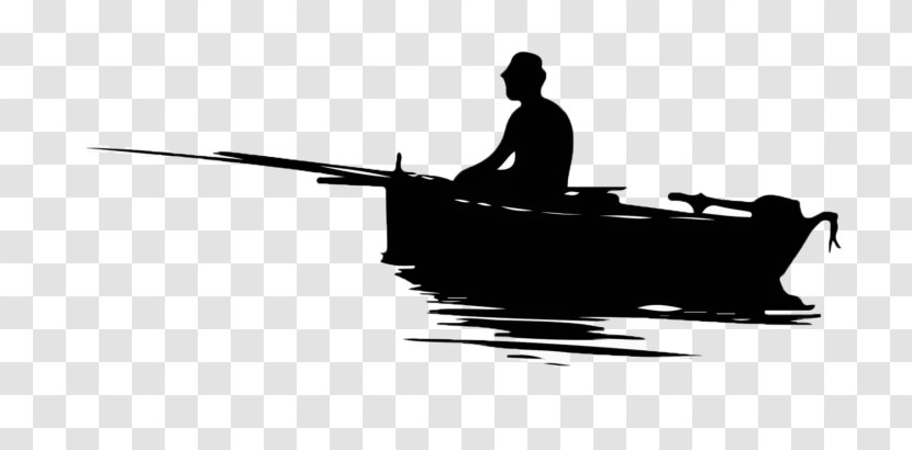 Fisherman Fishing Silhouette - Black And White Transparent PNG