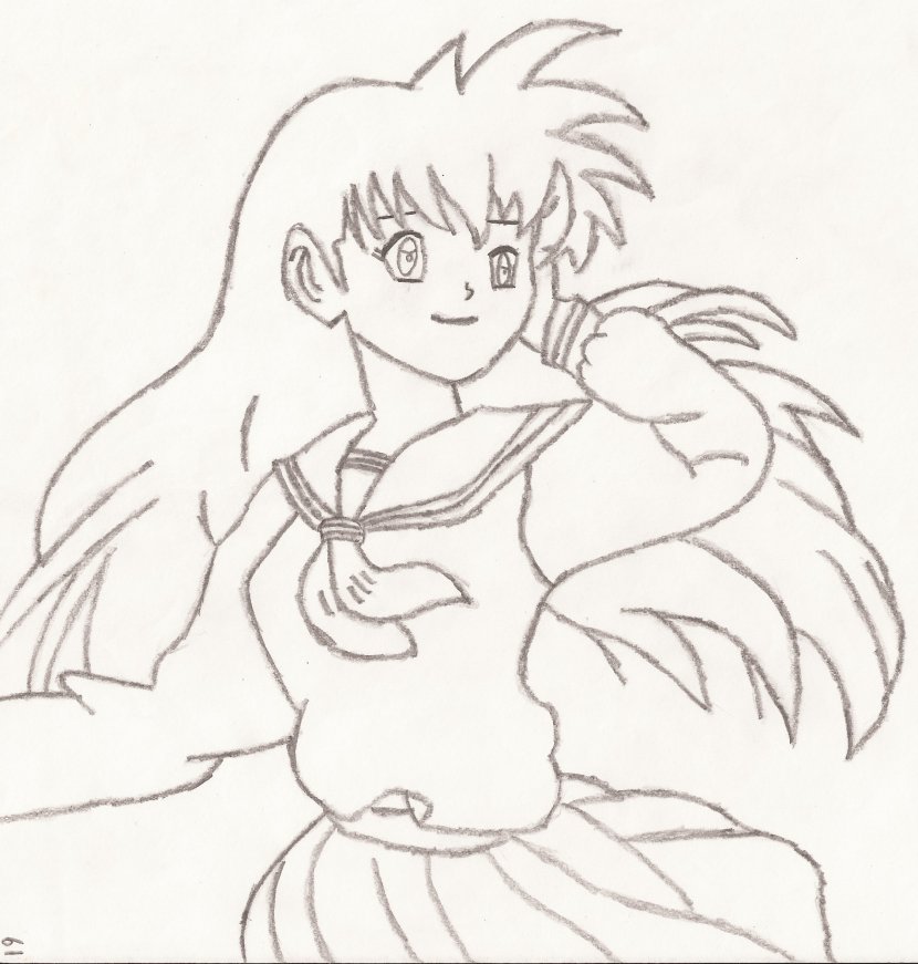 Line Art Kagome Higurashi Drawing Clip - Frame - Simple Transparent PNG