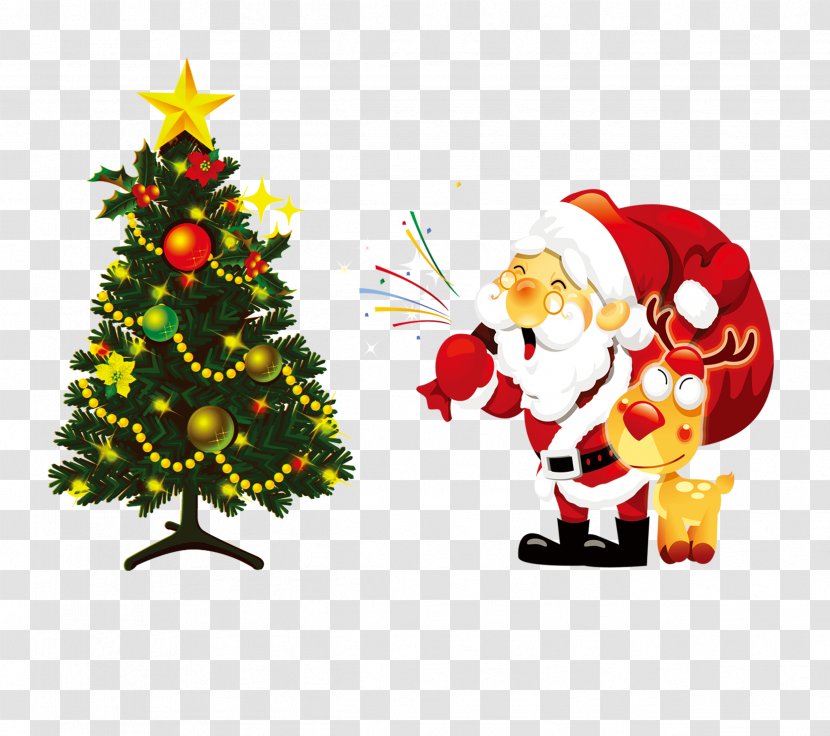 Santa Claus Christmas Tree Illustration - Card - And Transparent PNG