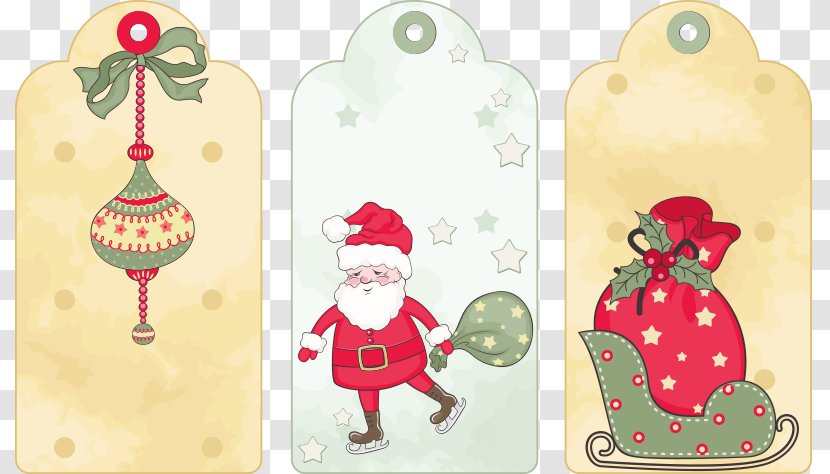 Santa Claus Paper Gift New Year Christmas - Holiday Ornament - Vector Three Kraft Card Transparent PNG
