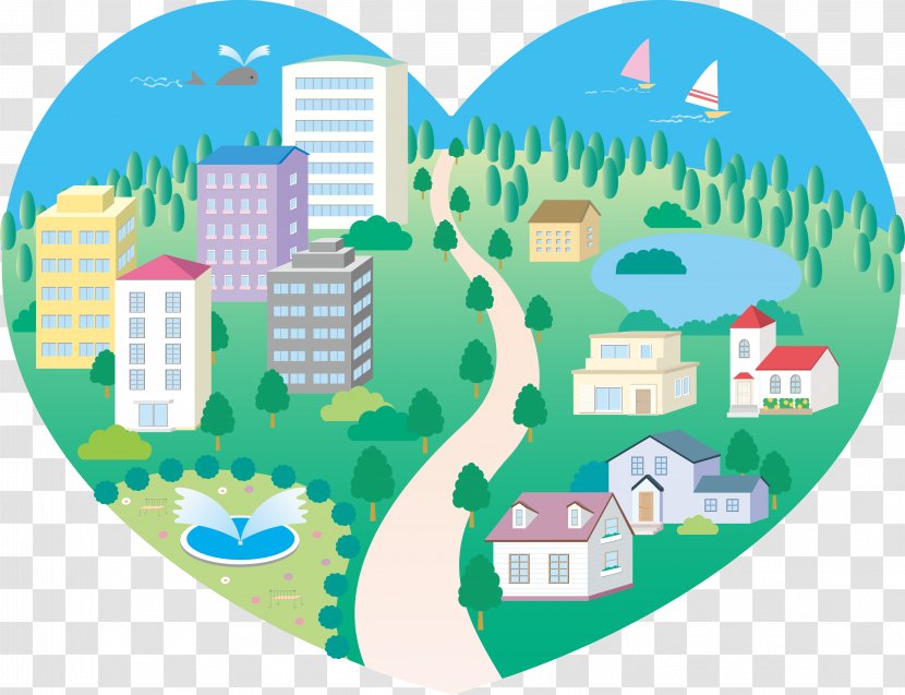 Euclidean Vector Illustration - Green - Heart-shaped Town Transparent PNG