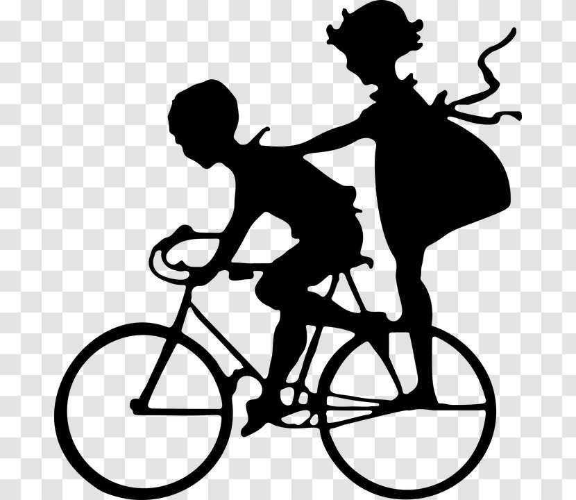Sibling Brother Silhouette Clip Art - Black And White - Boybike Transparent PNG