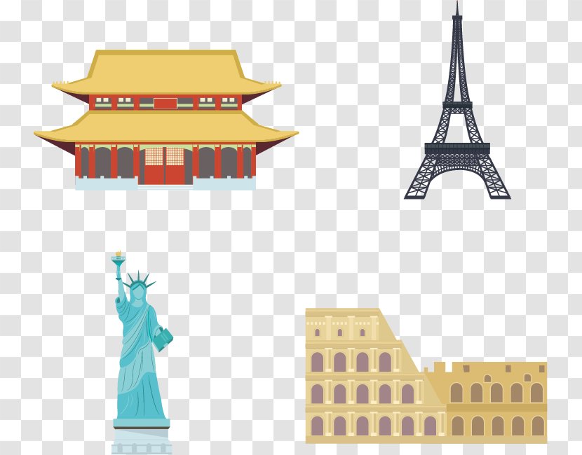 Tiananmen Eiffel Tower Landmark Icon - Facade - Vector Landmarks Transparent PNG