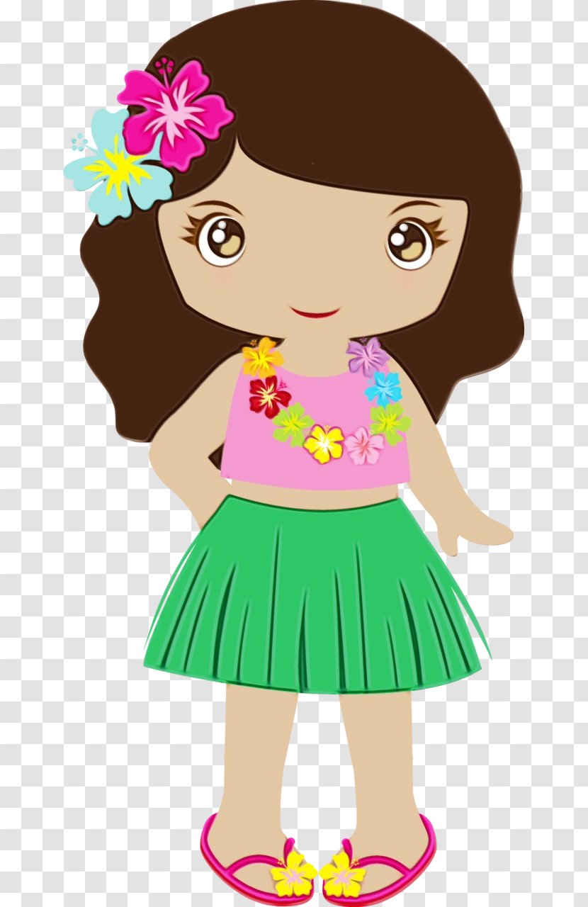 Pink Flower Cartoon - Toddler - Hula Brown Hair Transparent PNG