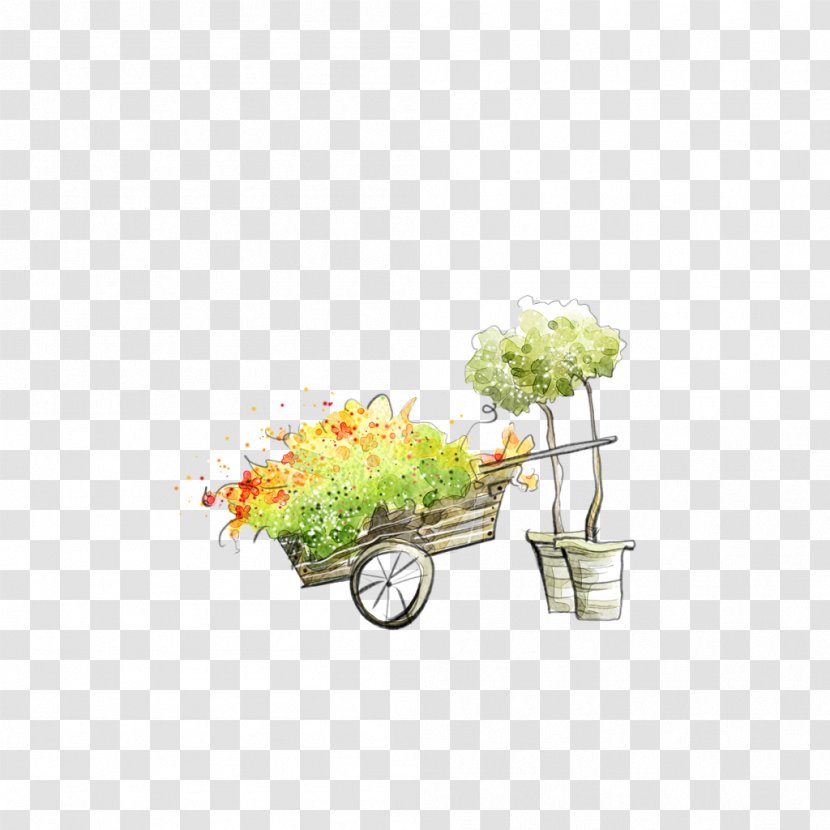 Drawing Art Romance Wallpaper - Floral Design - Potted Plants And Transparent PNG