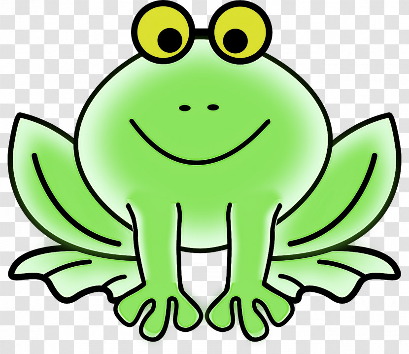 Green Cartoon Frog Yellow Head Transparent PNG