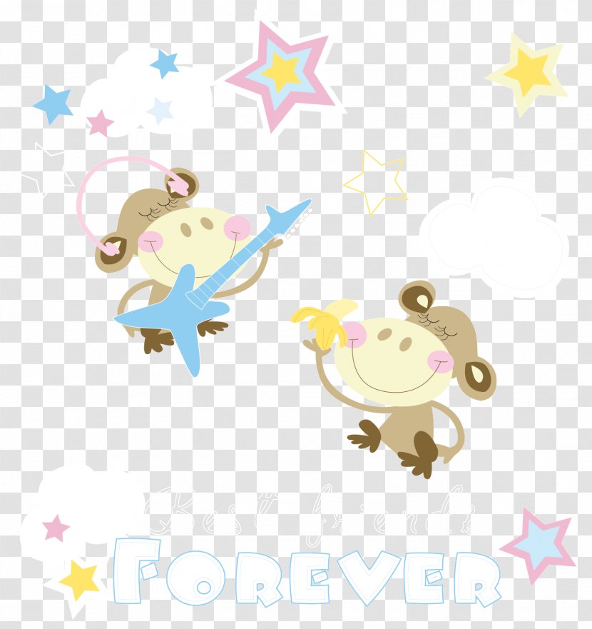 Monkey Cartoon Illustration - Two Little Monkeys Transparent PNG