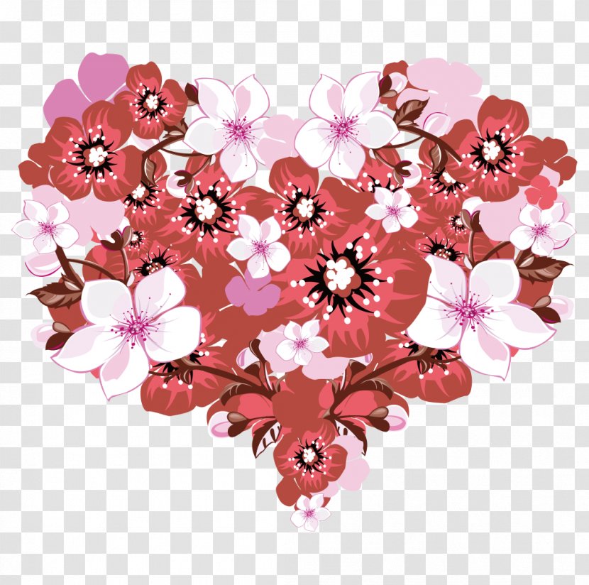 Heart Valentines Day Flower Greeting Card - Blossom - Sakura Bouquet Transparent PNG