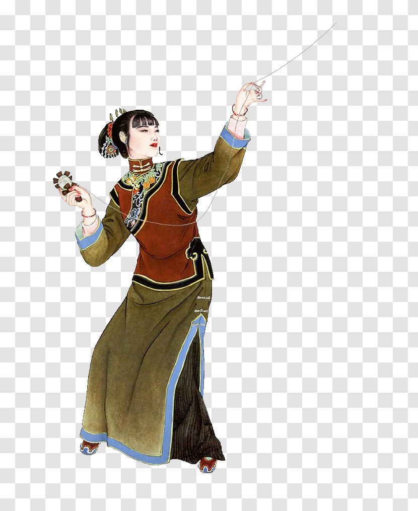Gongbi Child - Woman - Fly A Kite Transparent PNG