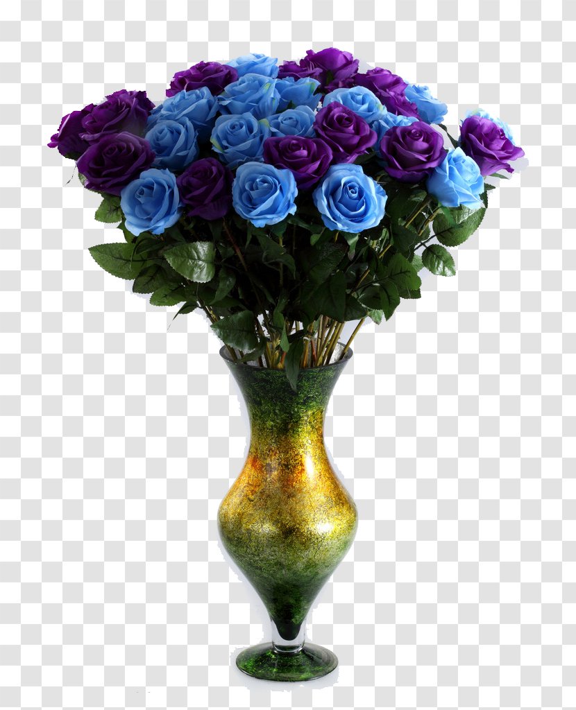 Garden Roses Blue Rose Vase Flower Bouquet - Floral Design Transparent PNG