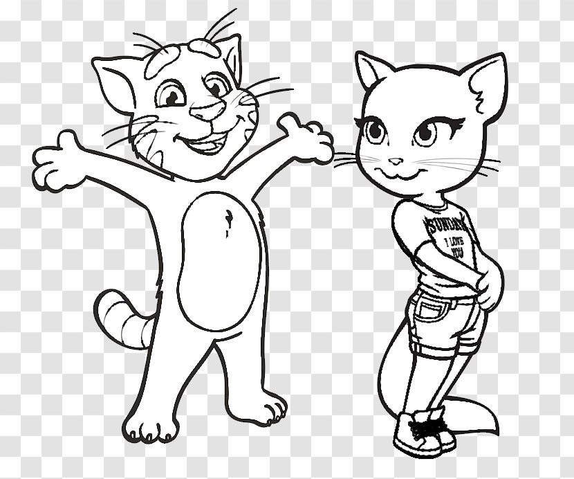 Tom Cat Line Art Drawing And Jerry Talking Angela - Watercolor Transparent PNG