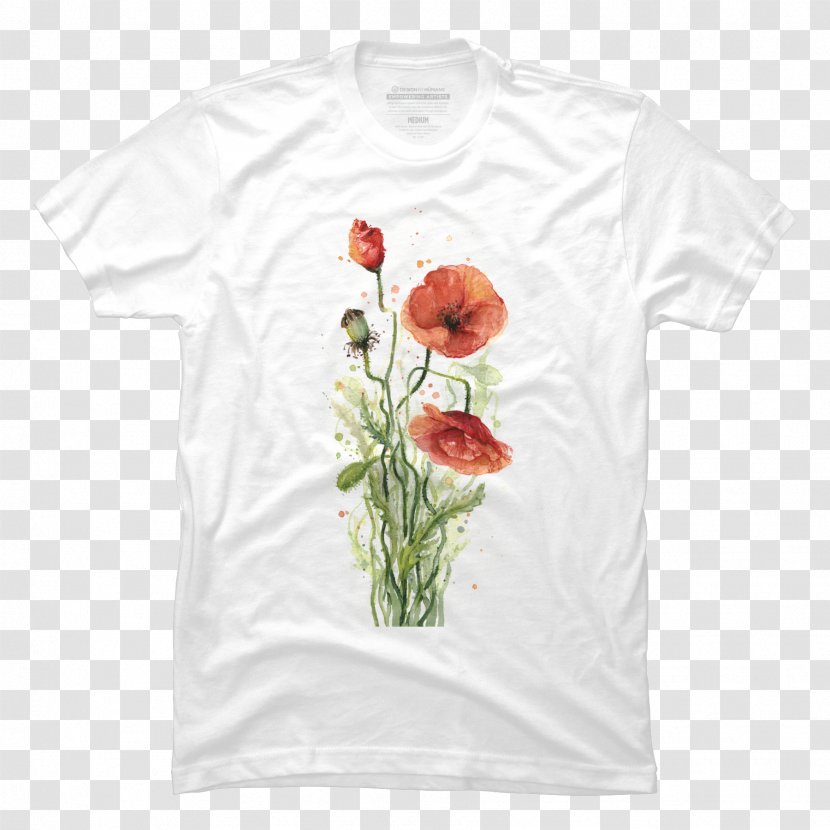 Poppy Watercolor Painting Floral Design Flower T-shirt Transparent PNG