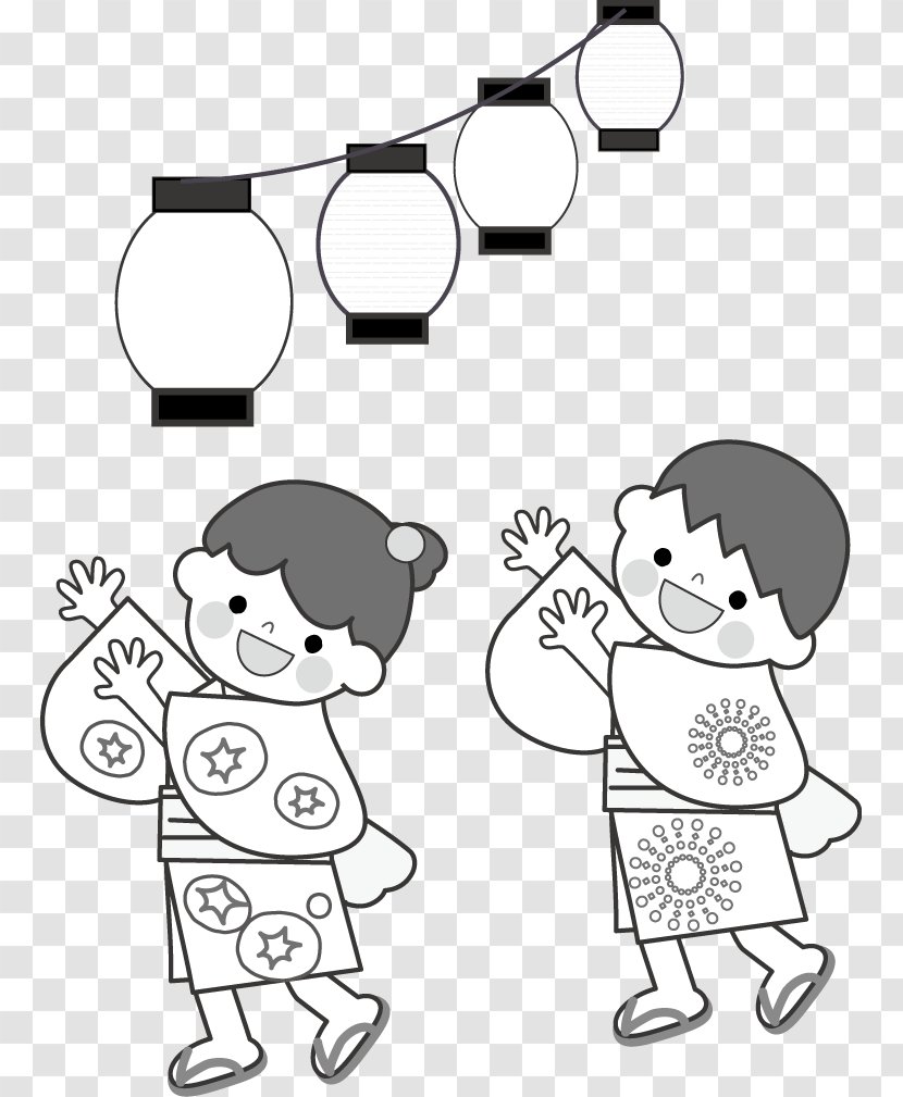 Bon Odori Black And White Festival Illustration Coloring Book - Frame - Silhouette Transparent PNG