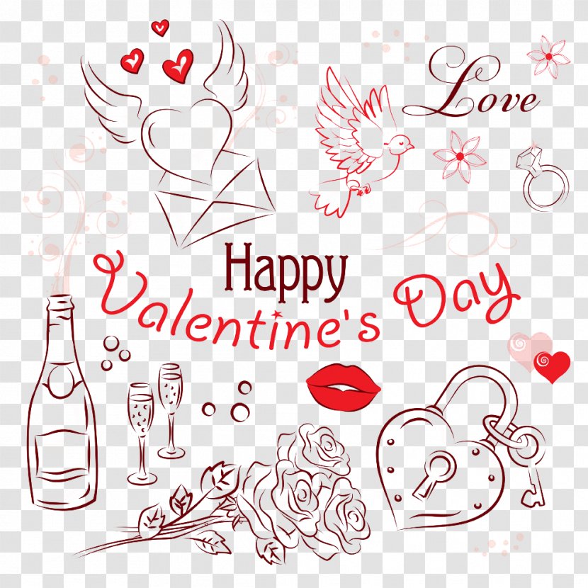 Valentine's Day Heart Gift Illustration - Love - Stick Figure Decorative Material Transparent PNG