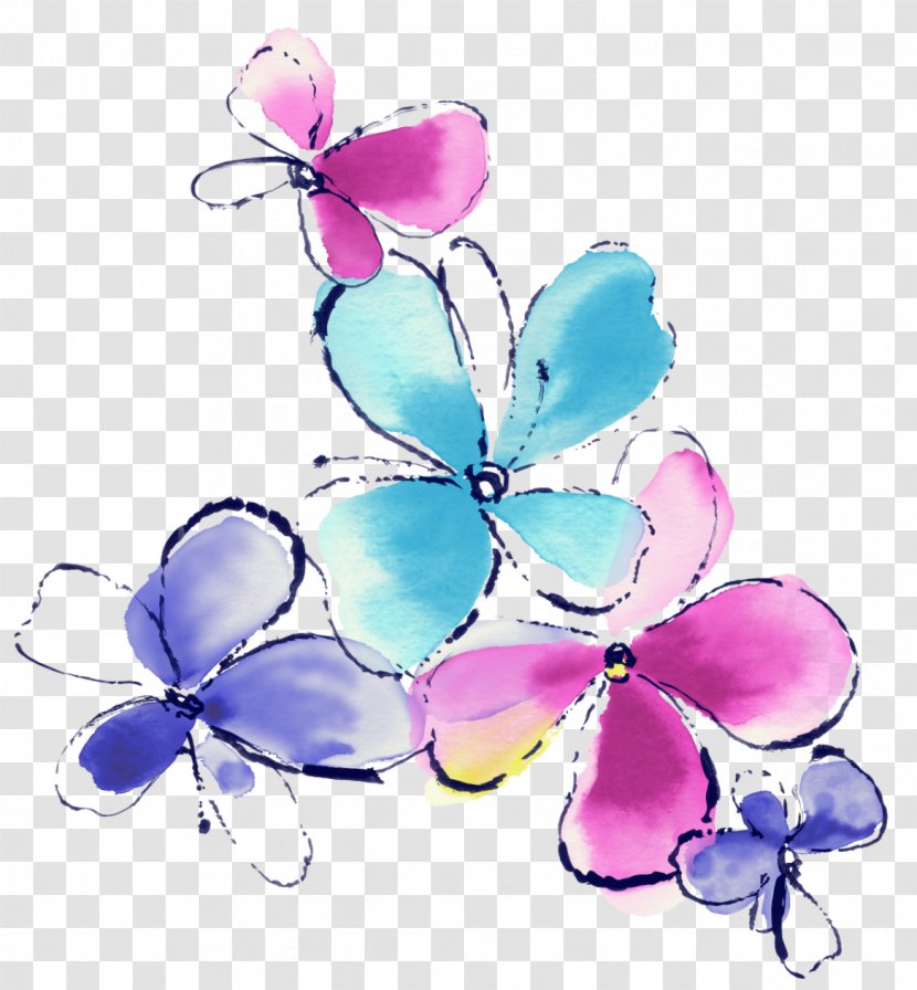 Watercolor Painting Butterfly Flower - Flowers Transparent PNG