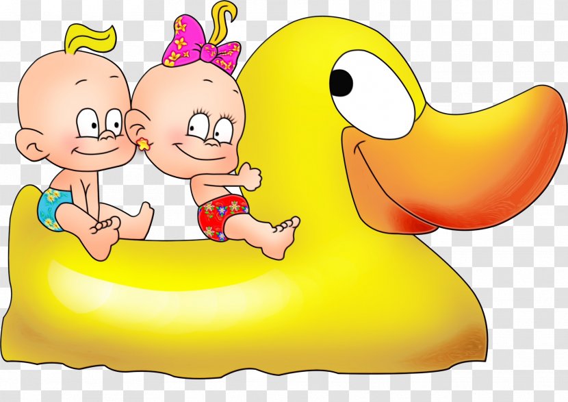 Cartoon Clip Art Yellow Sharing Rubber Ducky - Watercolor - Toy Child Transparent PNG