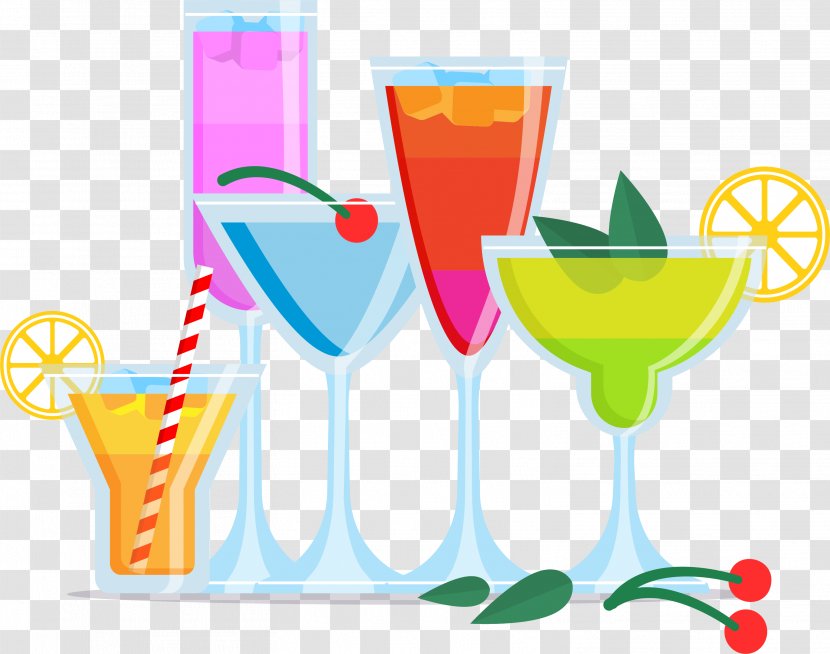 Cocktail Garnish Juice Wine Glass Clip Art - Stemware - Colorful Transparent PNG