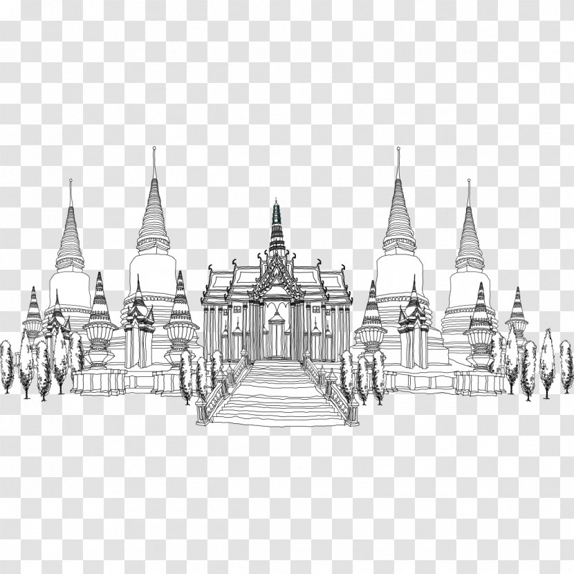 Thailand Architecture Architectural Style Drawing - Board Game - Hand-painted Buildings In Europe And America Transparent PNG
