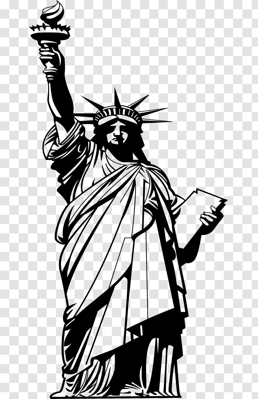 Statue Of Liberty Ellis Island Clip Art - Black And White - Freehand Transparent PNG