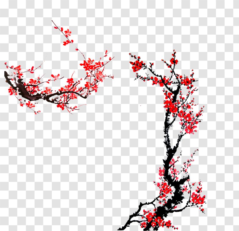 Ink Wash Painting Plum Blossom Transparent PNG
