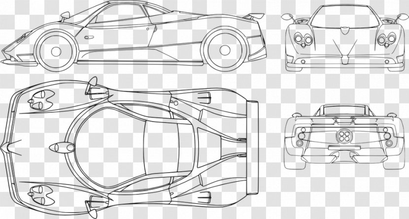 Pagani Zonda R Huayra Car Blueprint - 4k Transparent PNG