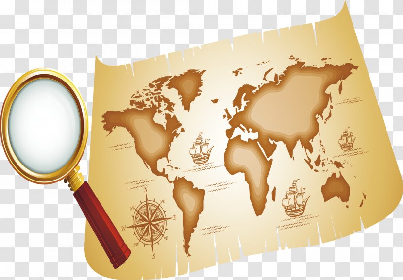 Treasure Map World - Magnifying Glass And Transparent PNG