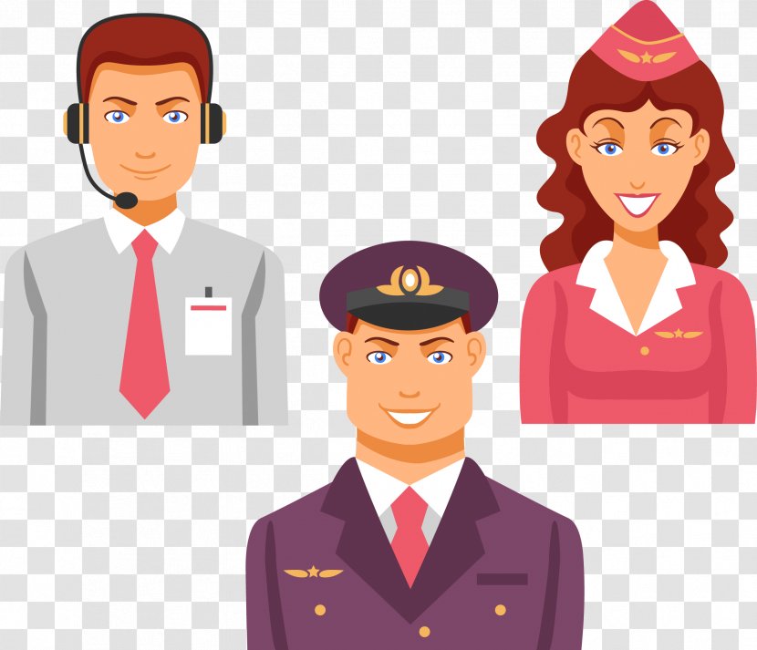 Airplane Cartoon Airport - Flight Attendants Serving Police Officers Vector Transparent PNG