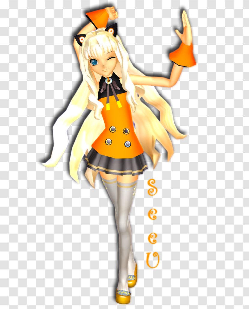 SeeU Vocaloid 3 Yellow MikuMikuDance - Cartoon - Gentle Touch To The Arm Transparent PNG