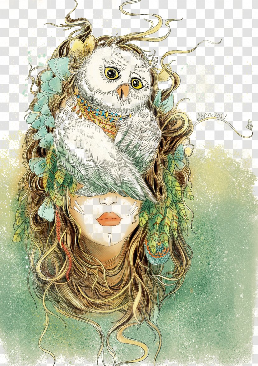 Owl Visual Arts Drawing Illustration - Creative Work - Owls Head Headdress Woman Transparent PNG