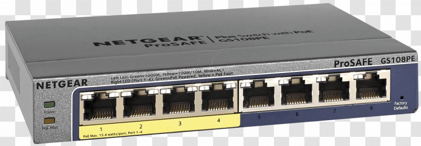 Power Over Ethernet Network Switch Gigabit Netgear Port - Ports Transparent PNG