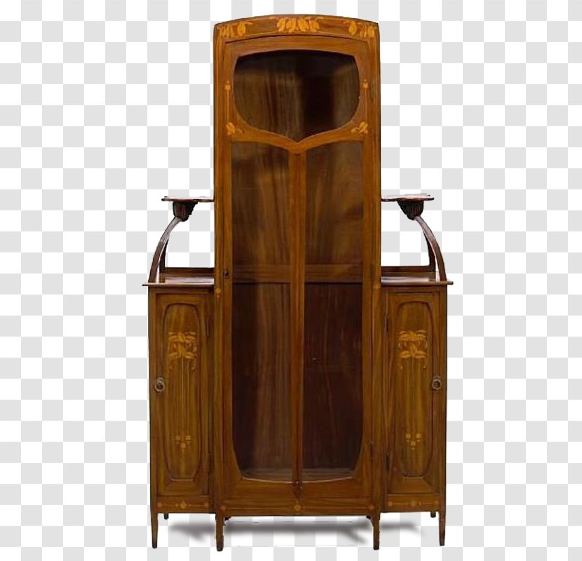 Art Nouveau Display Case Furniture Marquetry Deco - Chinese Vintage Wood Cabinet Transparent PNG
