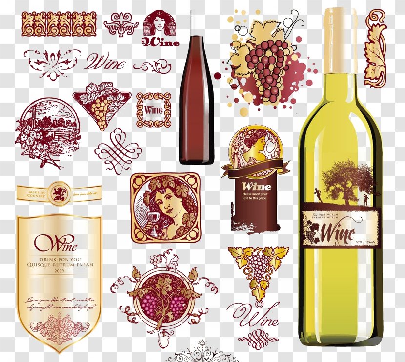 Wine Label Euclidean Vector Bottle - Glass - Red Grape Buckle Free Graphics Transparent PNG