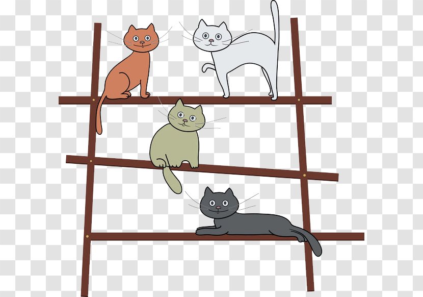 Cat Kitten Illustration - Like Mammal - The 4 Cats Standing On Ladder Transparent PNG