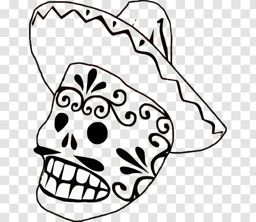 Mexican Cuisine Mexico Clip Art Calavera Mexicans - Black And White - Clipart Transparent PNG