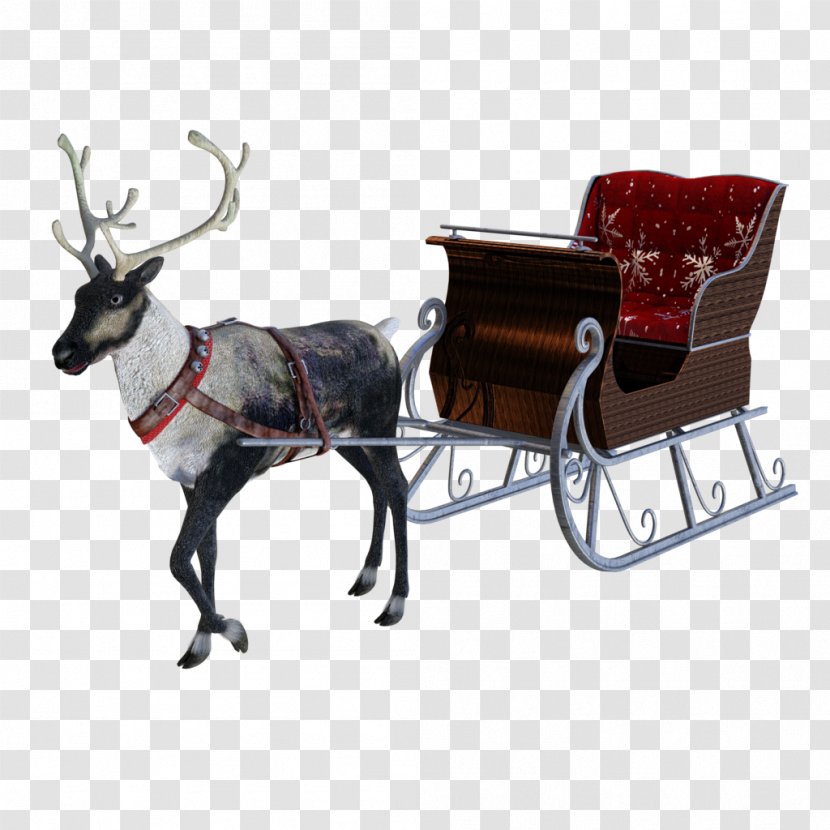 Reindeer Ded Moroz Rickshaw Sled - Santa Sleigh Transparent PNG