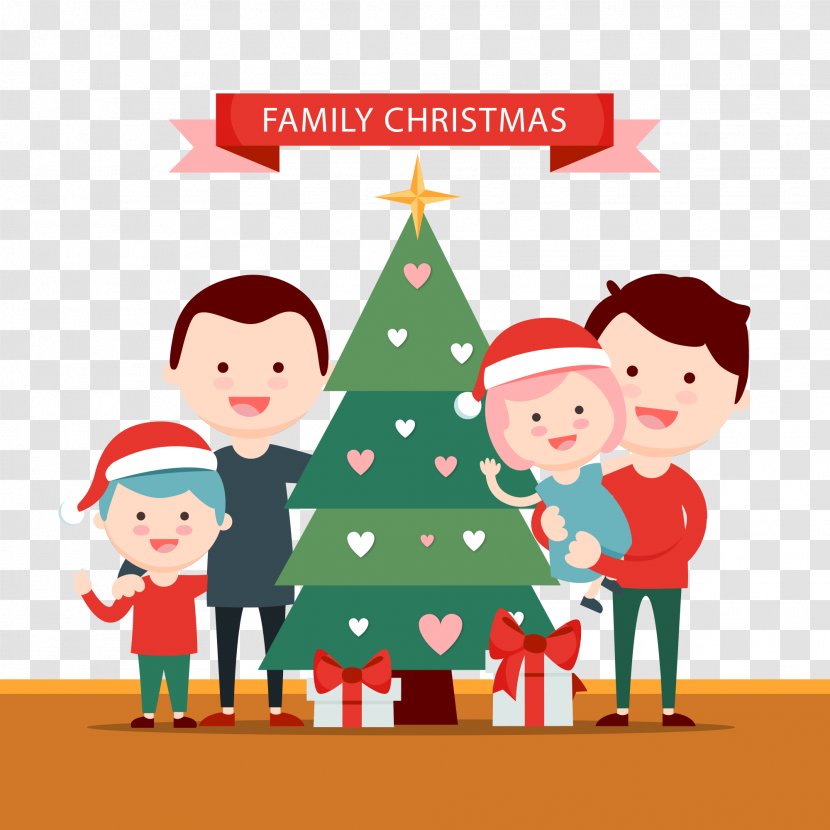 Christmas Gift Family Illustration - Vector Transparent PNG