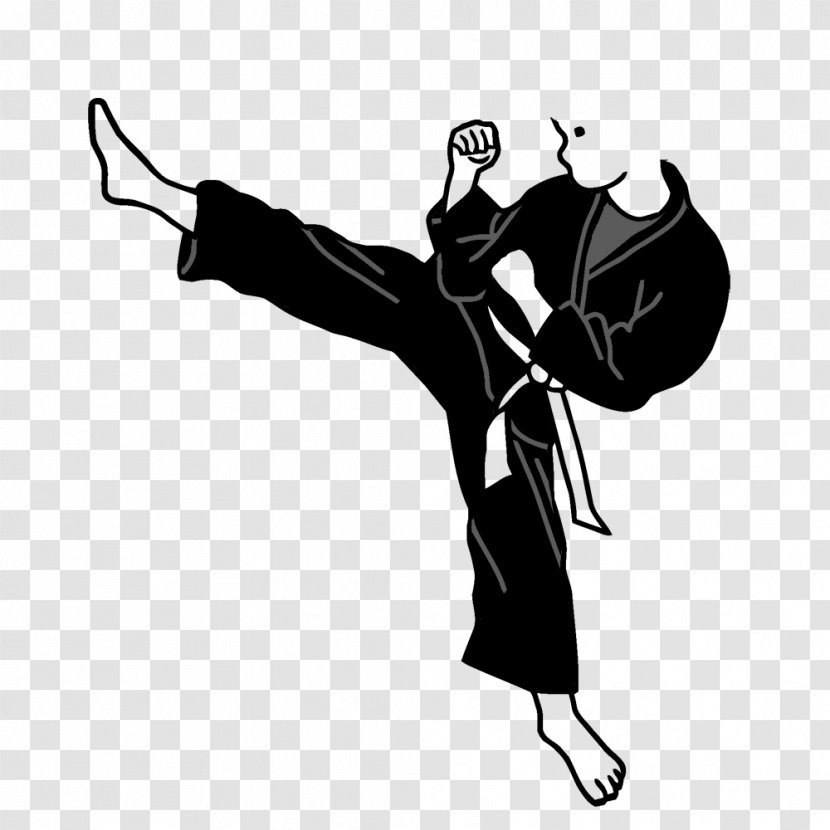 Karate Kick Martial Arts Budō Clip Art - Monochrome Photography Transparent PNG