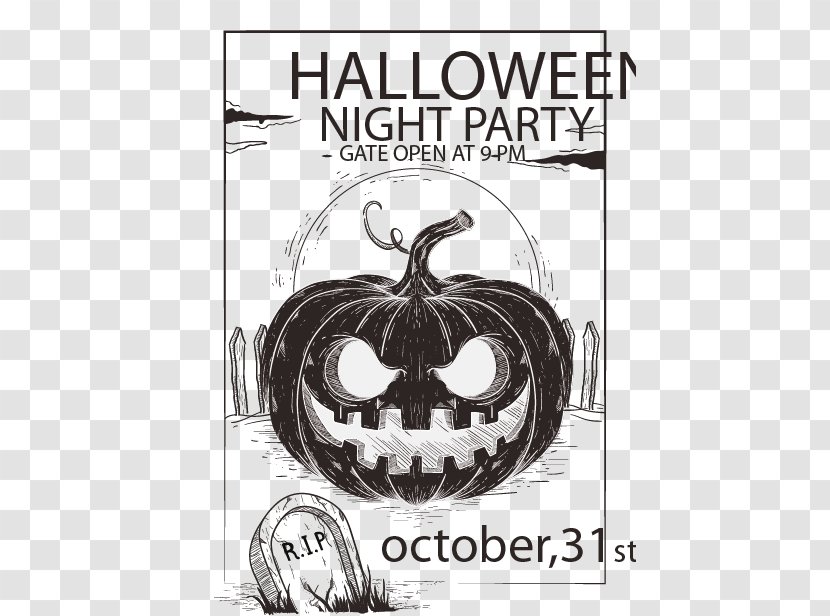 Halloween Party Flyer Pumpkin - Logo - Hand-painted Vector Material Ink Transparent PNG