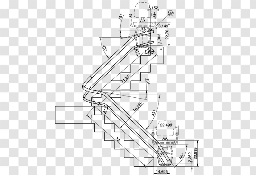 Stairlift Technical Drawing Elevator Apparaat - Engineering - Stairs Plan Transparent PNG