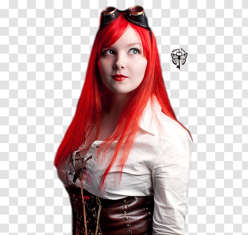 Steampunk Woman Red Hair Fiction Coloring - Tree - Moon Transparent PNG