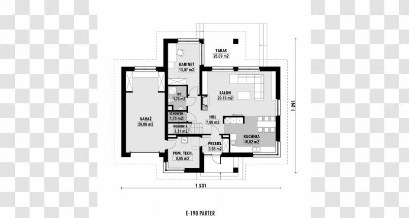 Floor Plan Powierzchnia Zabudowy House Gable Roof - Kitchen Transparent PNG