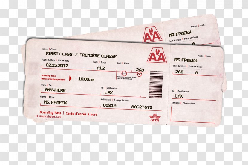 Flight Air Travel Airline Ticket Boarding Pass - Tickets Transparent PNG