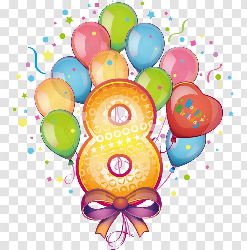 Birthday Cake Balloon Greeting Card Clip Art - Number 8 And Ball Transparent PNG