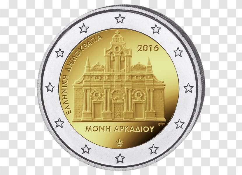 Arkadi Monastery 2 Euro Coin Greek Coins Commemorative Transparent PNG