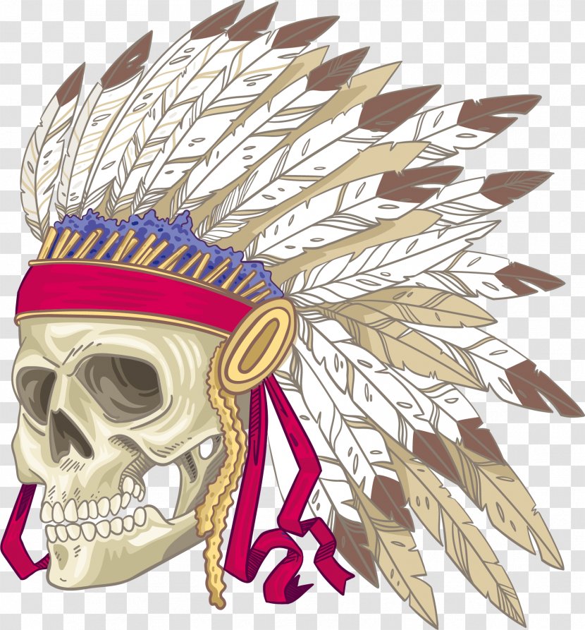 T-shirt Skull Feather War Bonnet Indigenous Peoples Of The Americas - Native Americans In United States - Personality Punk Skeleton Transparent PNG