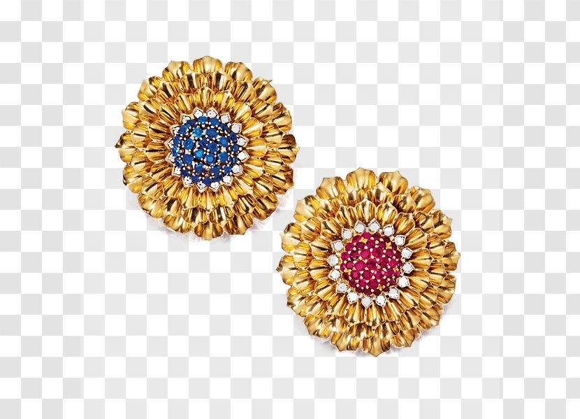 Earring Ruby Gemstone Gold - Sunflower Earrings Transparent PNG