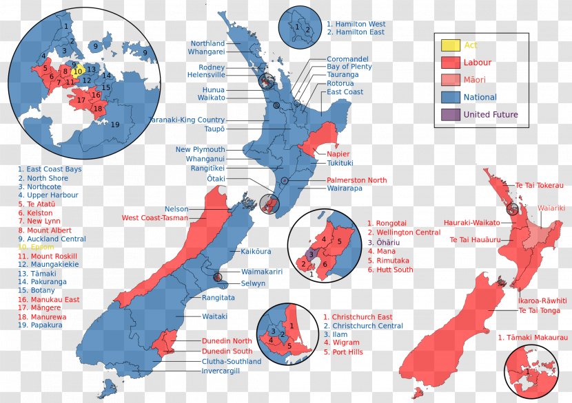 New Zealand General Election, 2017 ETEL Transformers Pty Ltd Electoral District Map - National Boundaries Transparent PNG