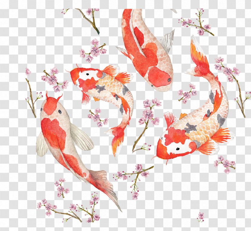 Koi Pond Paper MacBook Pro 15.4 Inch Goldfish - Chinese Wind Hand Painted Transparent PNG