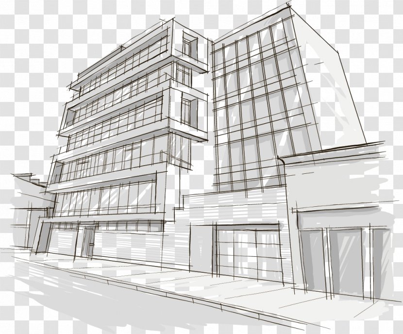 Drawing Building Architecture Royalty-free - Commercial - Hand-painted City Transparent PNG