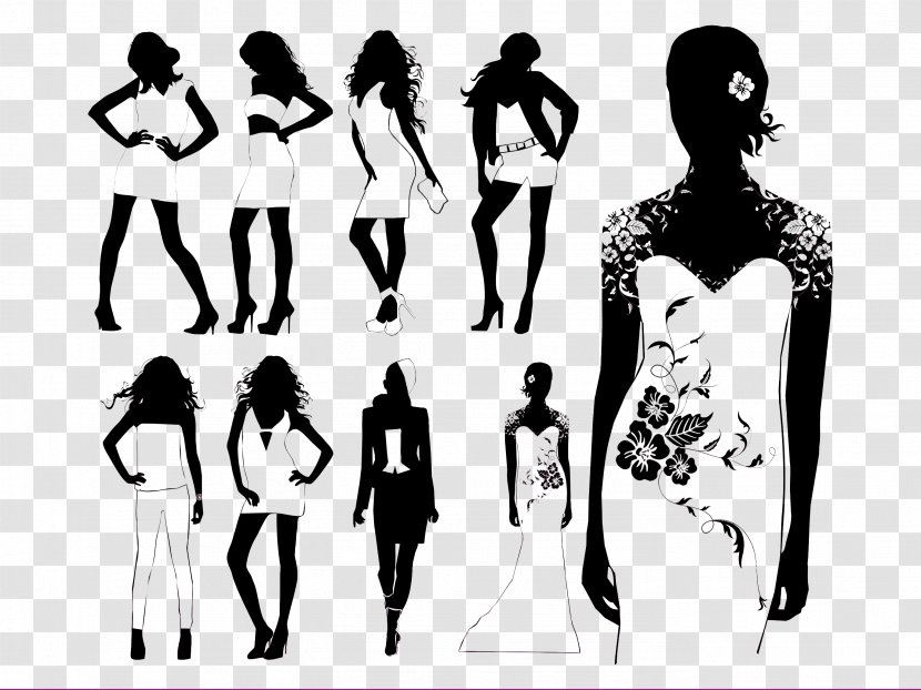 Model Fashion Runway Silhouette - Heart - Black And White Women's Models Transparent PNG